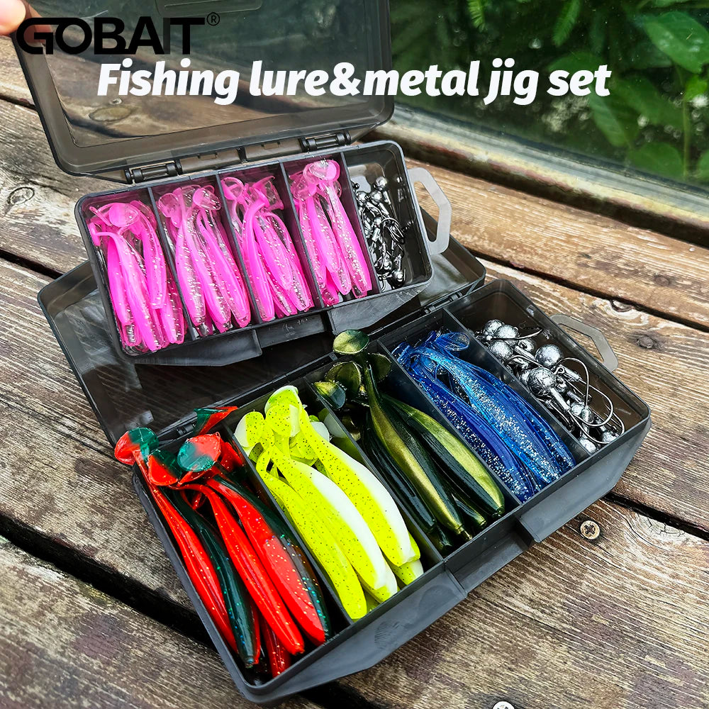 50PCS Metal Jig Fishing Lure Set – Soft & Sinking Swimbaits 3g–14g (5.5–10cm) Jigging Head Hooks in Tackle Box for Bass Fishing