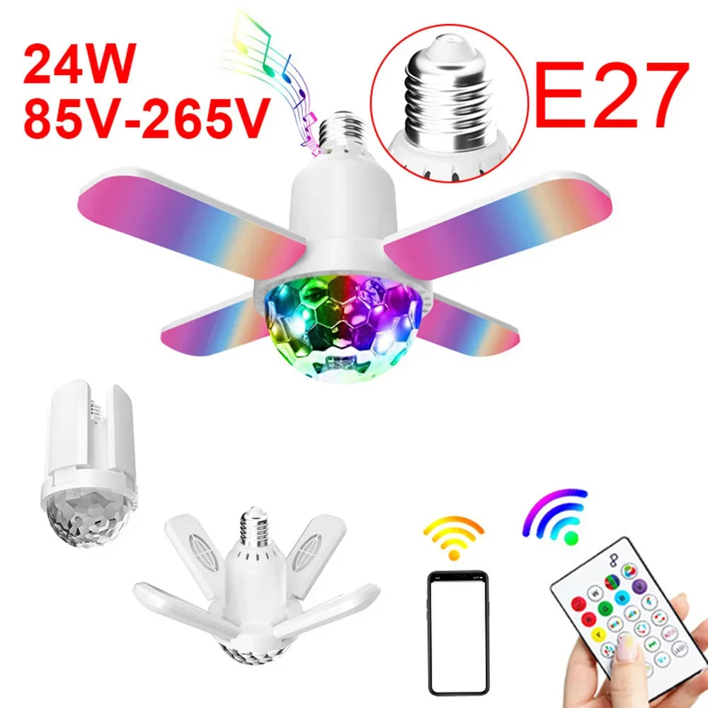 E27 LED Bulb Fan Light - Bluetooth Speaker Ceiling Lamp With Remote Control & Foldable Blades