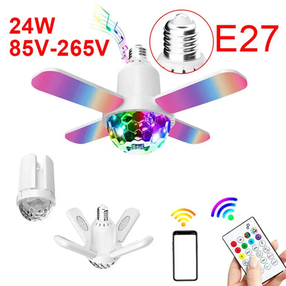 E27 LED Bulb Fan Light - Bluetooth Speaker Ceiling Lamp With Remote Control & Foldable Blades