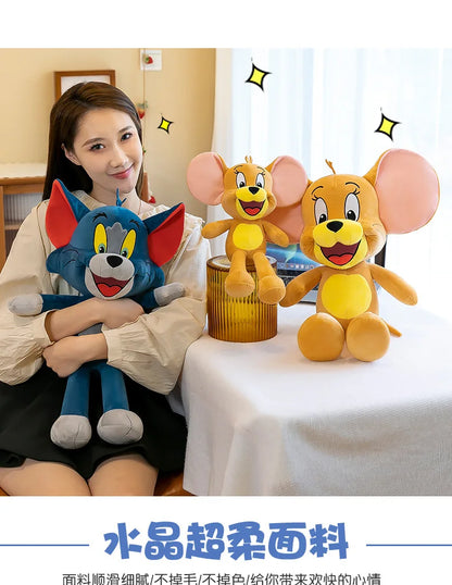 35/45/65cm Cute Cat & Mouse Plush Doll — Large Tom & Jerry Cartoon Stuffed Toy, Children's Soothing Companion Gift