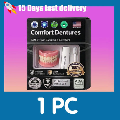 Adjustable Temporary Full Denture Set - Comfortable Natural-Look Cosmetic Teeth