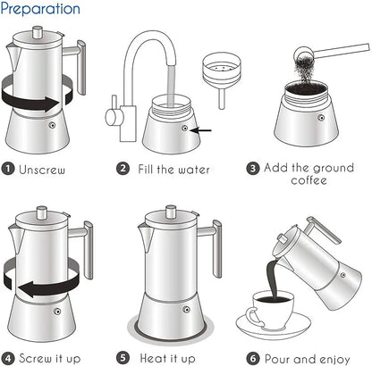 Easyworkz Diego 4-Cup Stovetop Espresso Maker — Stainless Steel Italian Moka Pot, 6.8 oz Induction Coffee Machine