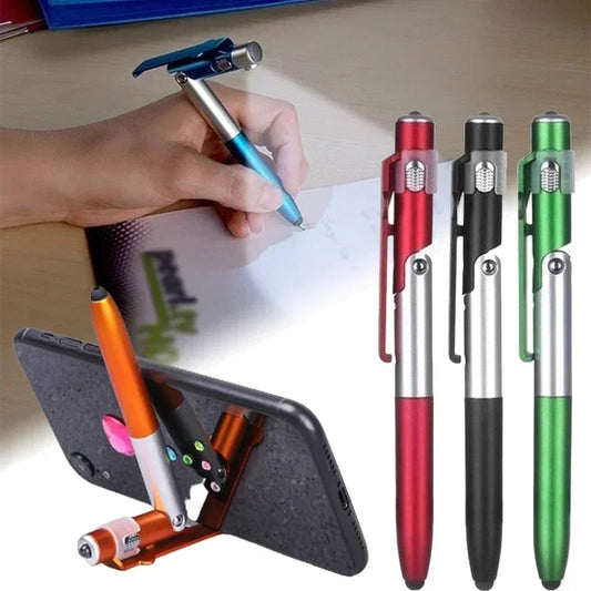 4-in-1 Multifunction Ballpoint Pen — LED Light, Foldable Phone Holder, Night Reading, Writing Pencil for Office, School, and Students