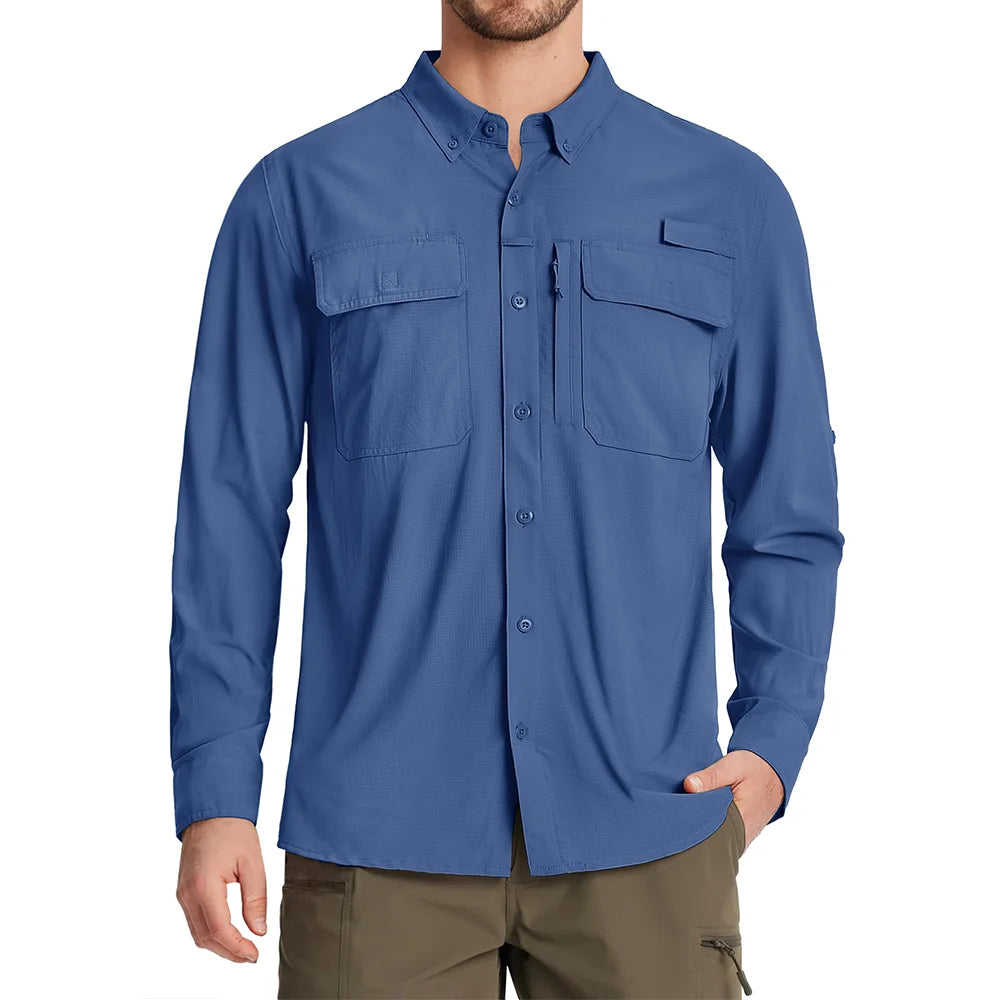 TACVASEN Men's UPF 50+ Fishing Shirt - Quick-Dry Long Sleeve Outdoor Hiking & Work Shirt