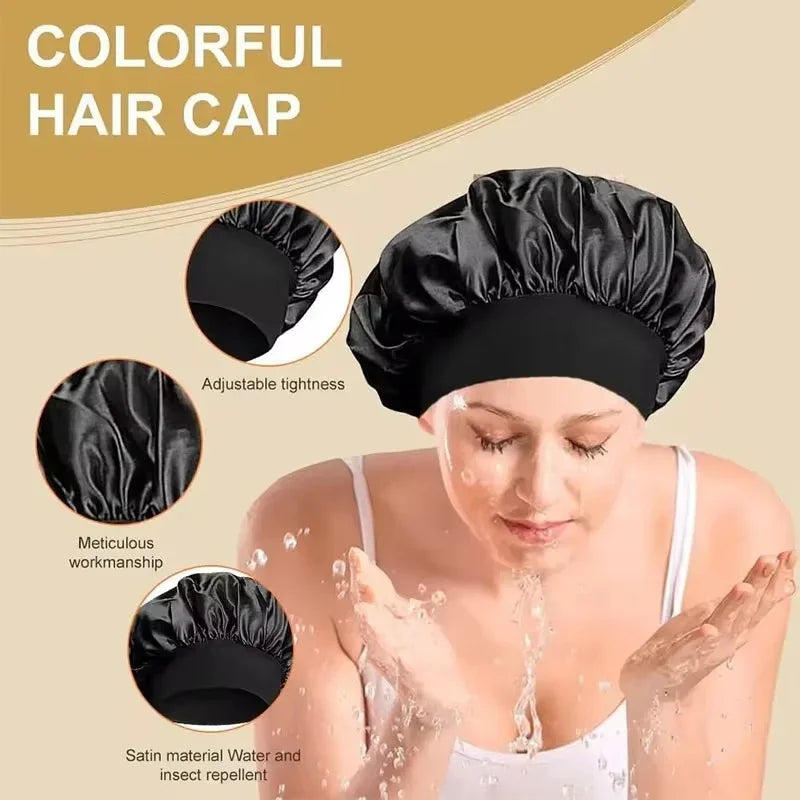Soft Silk Satin Lined Bonnet – Large Satin Hair Wrap for Long Hair, Sleep & Shower Cap, Salon Tool