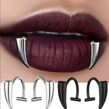 Stainless Steel Gothic Sharp Teeth Lip Clip | Punk Non-Piercing Halloween Jewelry for Women & Men