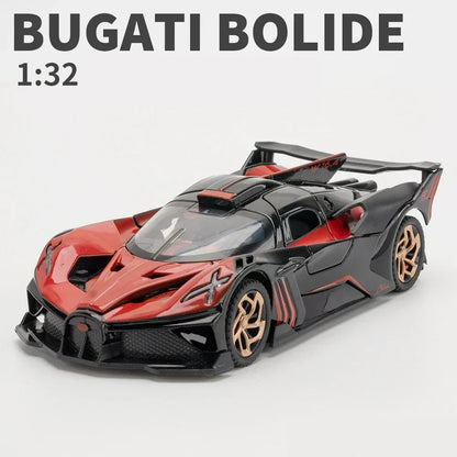 1/32 Bugatti Bolide Alloy Sports Car Model — Diecast Metal Vehicle with Sound & Light, Pull-Back Toy for Boys