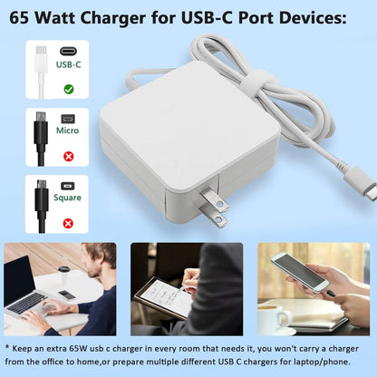 Reletech 65W USB-C Laptop Charger – Type-C PD Fast Wall Adapter for MacBook, Dell, Lenovo, Huawei, HP