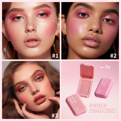 Professional Makeup Powder Blush - 12HR Wear, Vegan Formula, Pink Cream Blusher Palette for Face Cosmetics