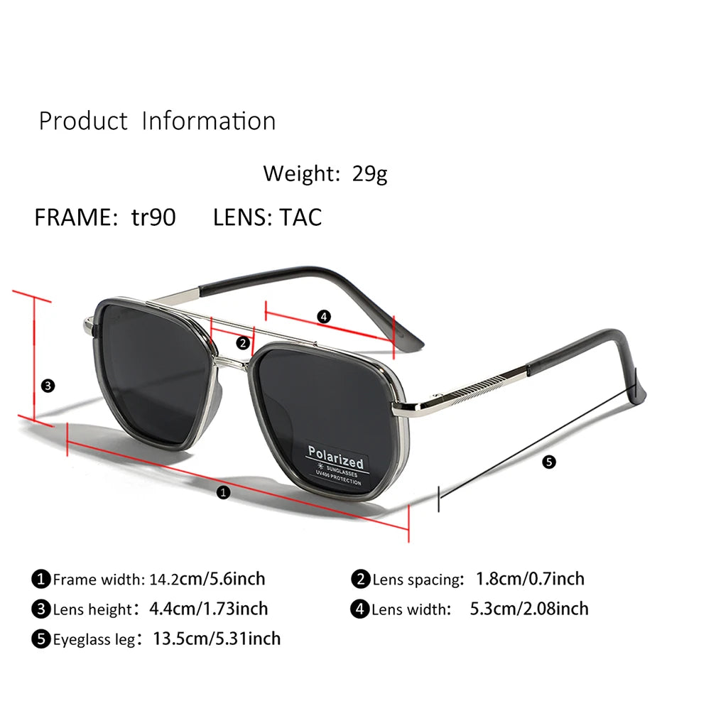 Peekaboo TR90 Polarized Sunglasses – Retro Metal Square Style for Men & Women, UV400 Double Bridge Driving Glasses