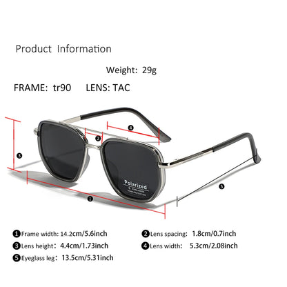 Peekaboo TR90 Polarized Sunglasses – Retro Metal Square Style for Men & Women, UV400 Double Bridge Driving Glasses