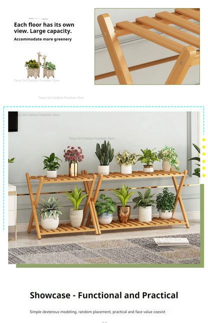 Nordic Wooden Plant Shelves - Indoor Flower Shelf for Living Room, Balcony, Garden Furniture, FYPS