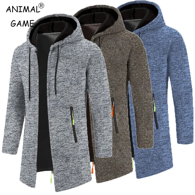 Men's Oversized Hoodie - Long Sleeve Zippered Sweatshirt, Winter Top Jacket Coat, Black Sweater