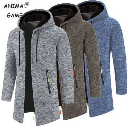 Men's Oversized Hoodie - Long Sleeve Zippered Sweatshirt, Winter Top Jacket Coat, Black Sweater