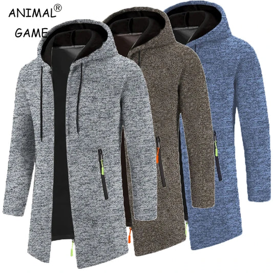 Men's Oversized Hoodie - Long Sleeve Zippered Sweatshirt, Winter Top Jacket Coat, Black Sweater