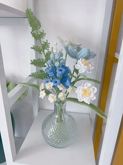 Handmade Crochet Flower Bouquet – Peony, Tulip & Rose Artificial Flowers for Wedding, Home Decor & Gift