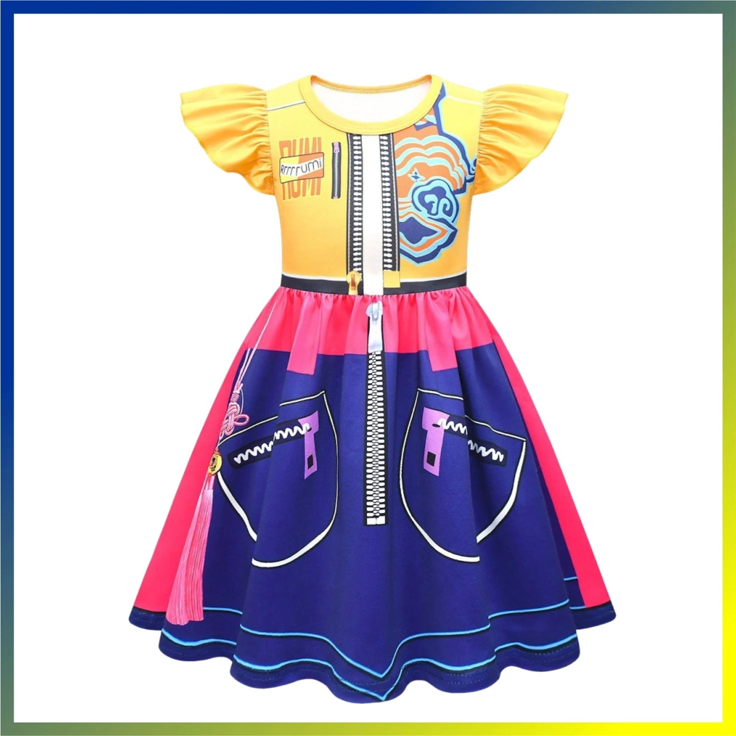 Halloween Zoey, Mira, Rumi Cosplay Costume – Colorful Demon Hunters Flying Sleeve Dress for Girls, Movie K-Pop Idol Role-Play