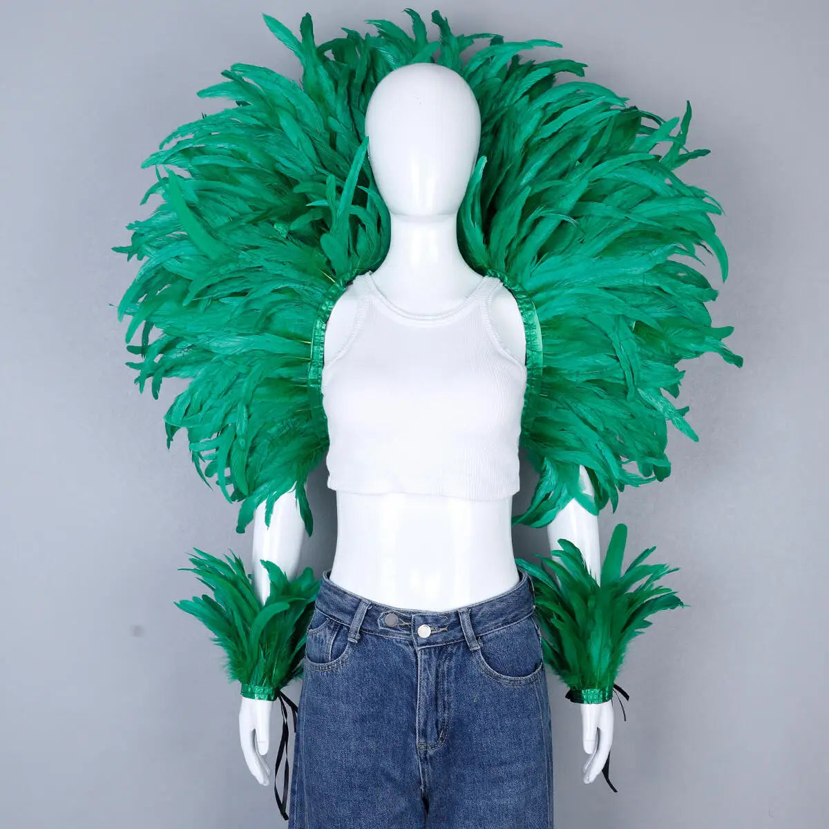 Women’s 2-Piece Feather Shawl Set - Elegant Punk-Style Cosplay Accessories for Halloween, Masquerade Balls, Parties, and Carnivals