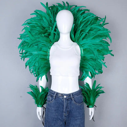 Women’s 2-Piece Feather Shawl Set - Elegant Punk-Style Cosplay Accessories for Halloween, Masquerade Balls, Parties, and Carnivals