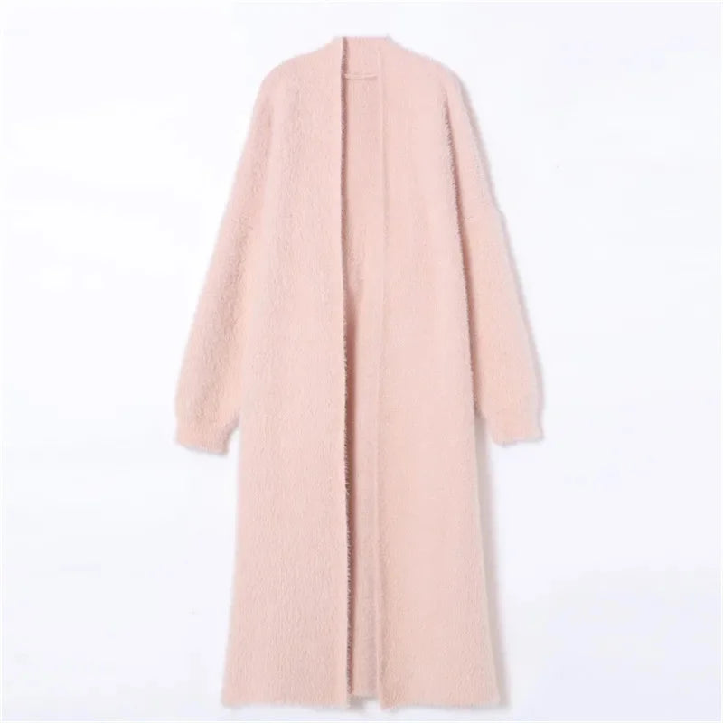 023 Autumn/Winter Lazy Style Loose Knee-Length Knitted Sweater Cardigan Coat – Thickened Pure Imitation Mink Fleece for Women