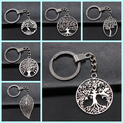 New Fashion Men 30mm Metal Alloy Keychain with Vintage Heart, Flower, Rose, Sunflower & Tree Pendant DIY Keyring Holder Chain Accessory