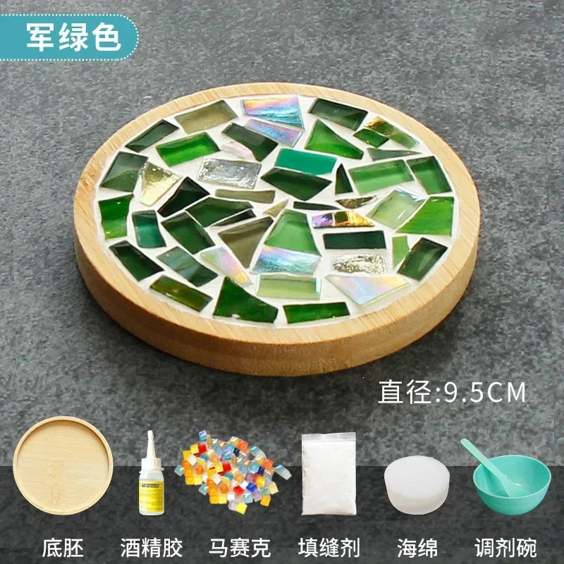 DIY Handmade Mosaic Coaster Set – Bamboo Heart & Square Cup Mats, Creative Parent-Child Educational Craft Toy Kit for Free Design Activities