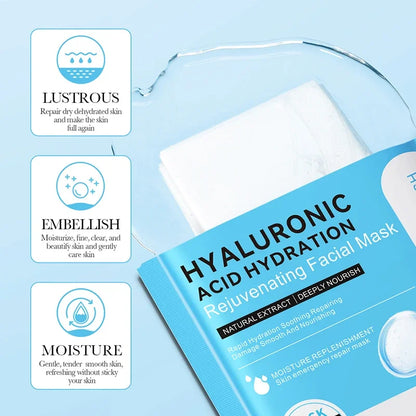 BIOAQUA Hyaluronic Acid Face Masks - 10-Piece Moisturizing Facial Sheet Mask Set for Hydration & Skin Care