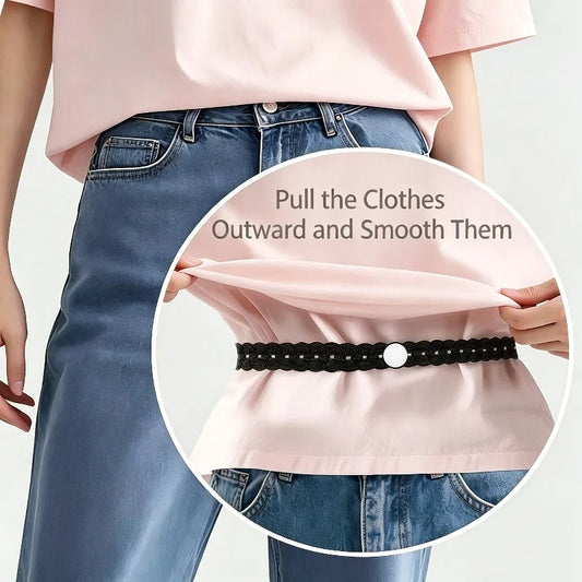 Lace Trim Waistband Clothing Shortener Set - 1 Strap & 3 Buttons for T-Shirts, Dresses & Shirts