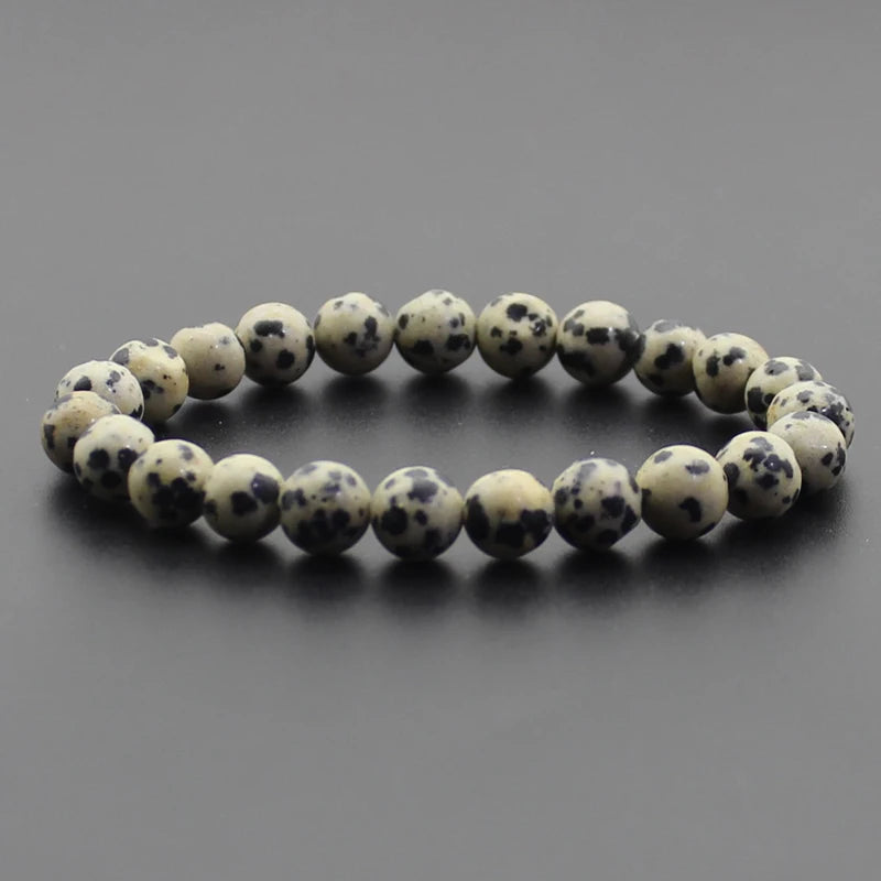 8mm Natural Stone Beaded Bracelet - Black Onyx Lava Tiger Eye Agate Quartz Chakra Yoga Energy Jewelry for Men & Women