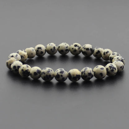 8mm Natural Stone Beaded Bracelet - Black Onyx Lava Tiger Eye Agate Quartz Chakra Yoga Energy Jewelry for Men & Women