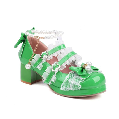 Women’s Cross Strap Mary Jane High Heels – Party, Wedding, Cosplay Lolita Pumps in White, Pink, Black, Strawberry Bow 2025