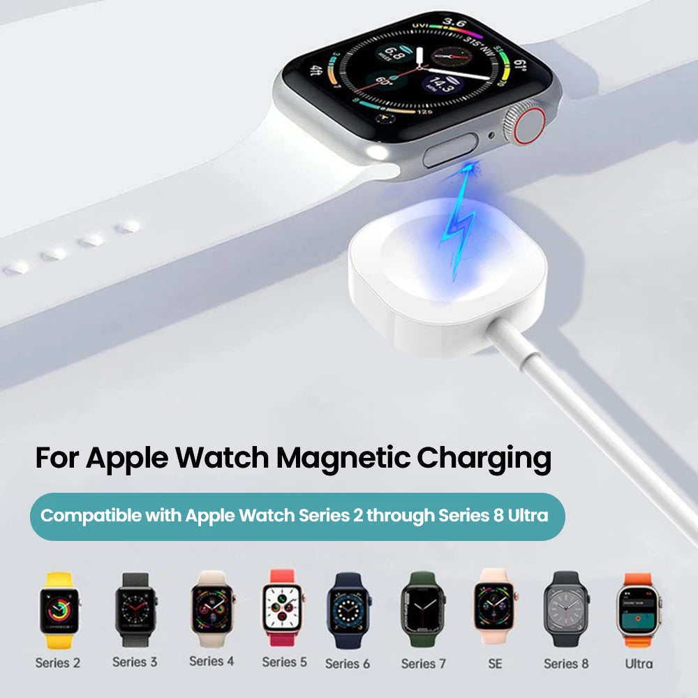 1M Magnetic Apple Watch Charger Cable - USB and Type-C Charging Cable for Apple Watch Series 2–11, SE and Ultra