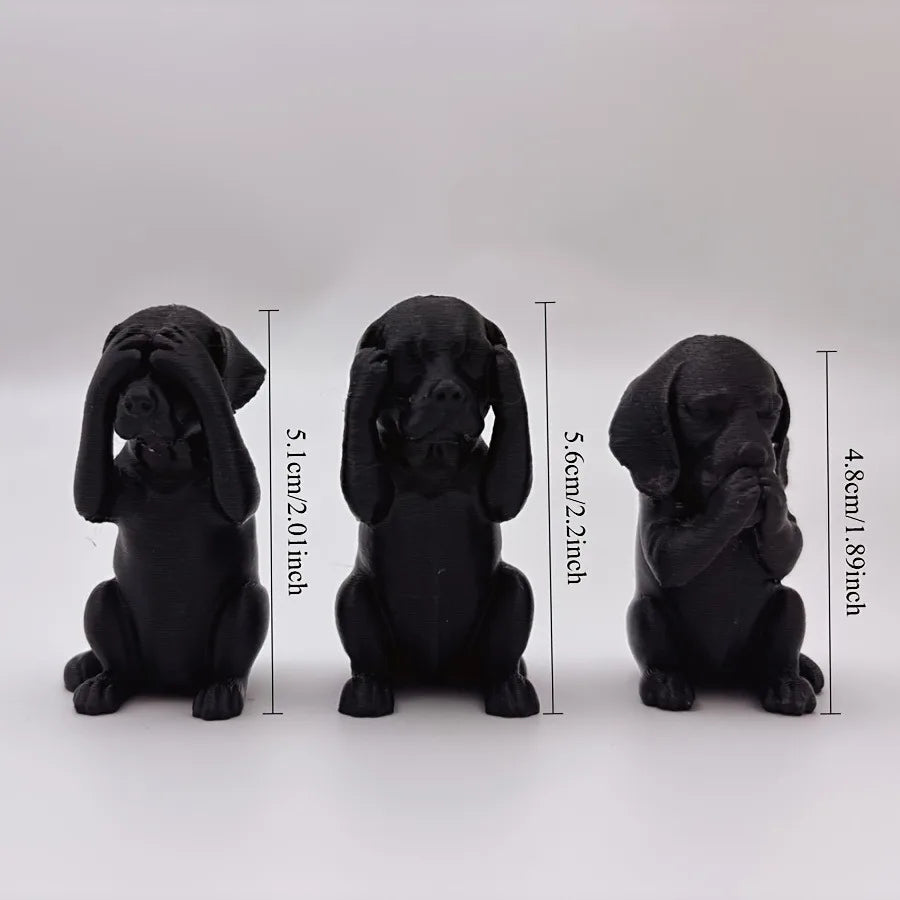 3-Piece Wise Dog Statue Set — 3D Printed Dachshund Figurines for Home & Office Decor