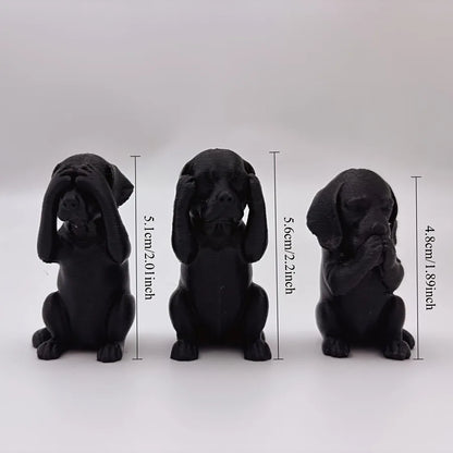 3-Piece Wise Dog Statue Set — 3D Printed Dachshund Figurines for Home & Office Decor