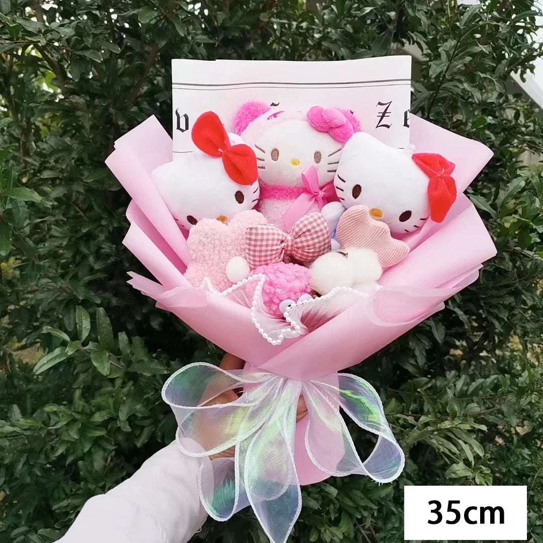 Hello Kitty Plush Bouquet — Anime Rose Soap Flowers for Wedding & Home Decor