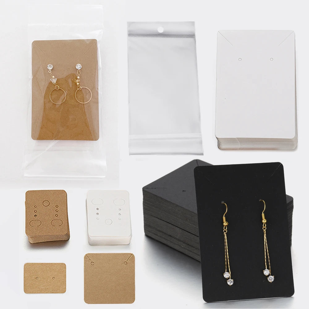 50 Sets Earring & Necklace Display Cards with Self-Seal Kraft Paper Bags – DIY Jewelry Packaging