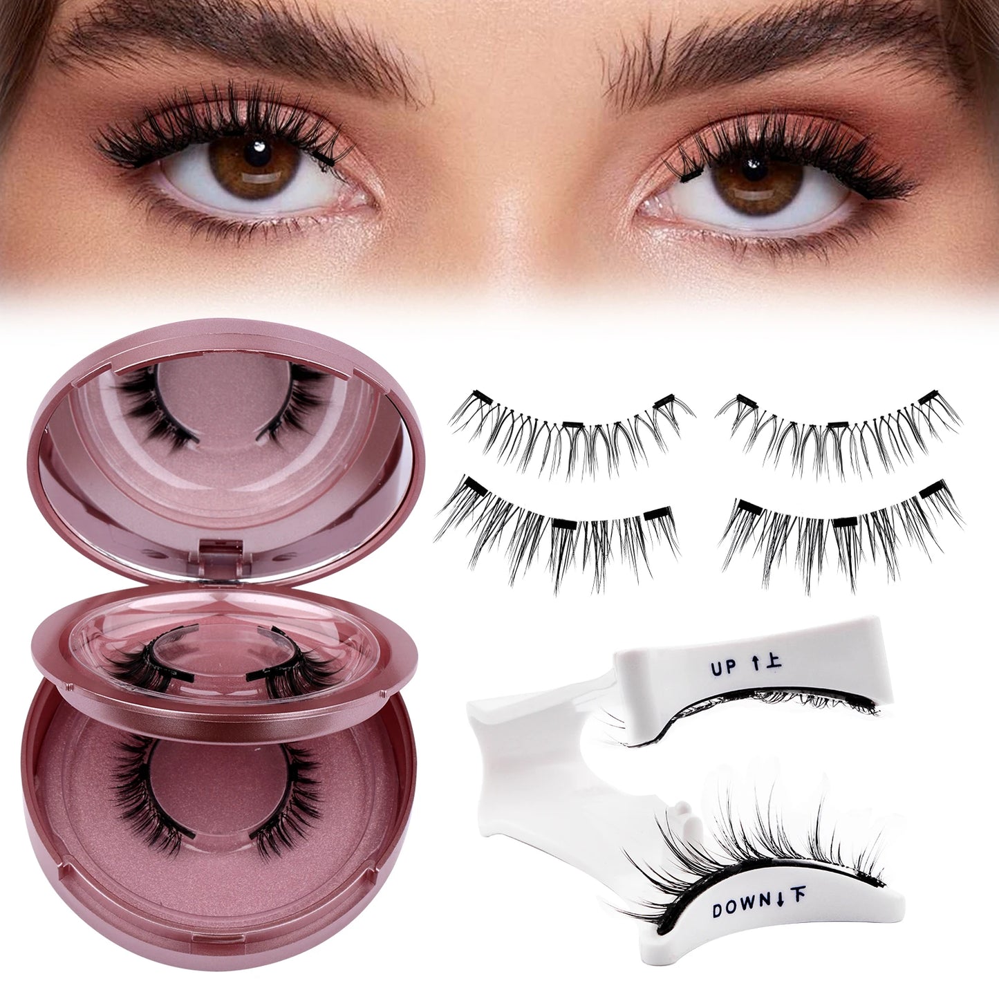 GEMERRY Magnetic Eyelashes Set with Applicator – Natural Look Reusable No Glue Soft Strip False Lashes Makeup Kit
