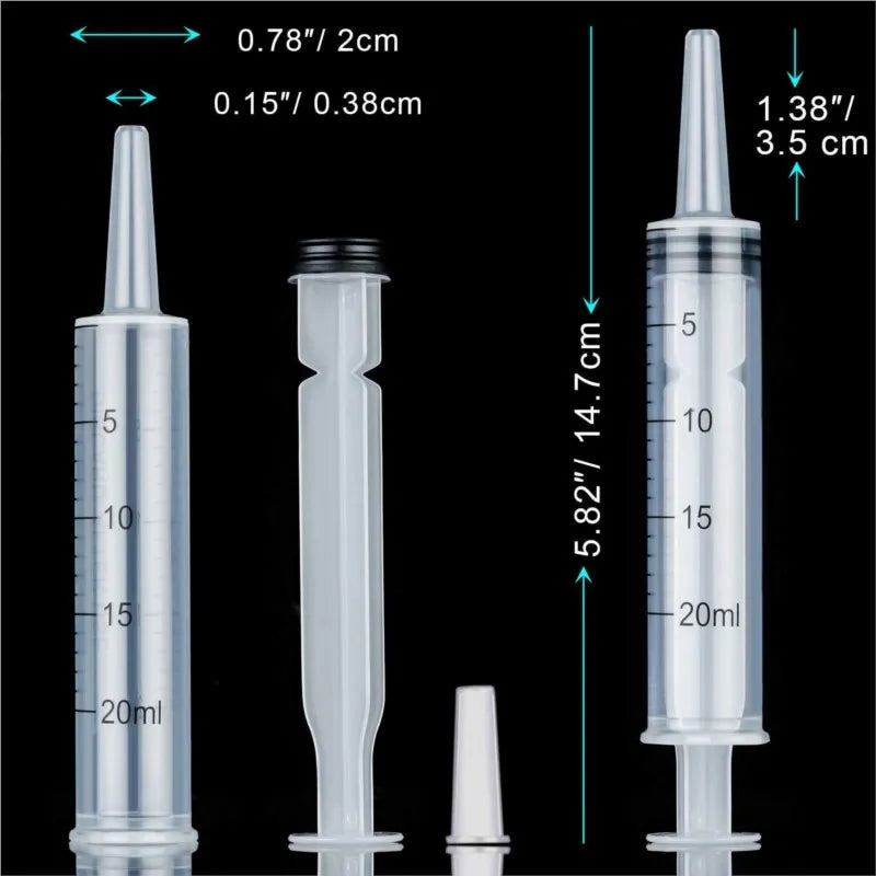 Reusable Plastic Measuring Syringe - 20ml and 60ml Needle-Free Liquid Dispenser for Hydroponics, Oils, Nutrients, and Pet Feeding