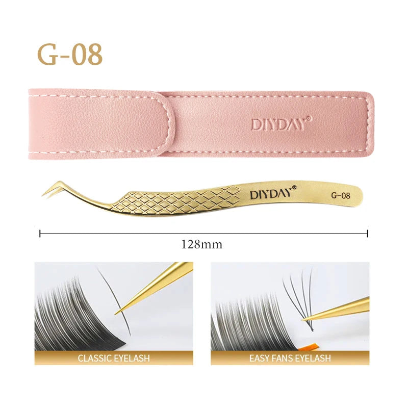 DIYDAY Anti-Slip Eyelash Tweezers — Stainless Steel Precision Fiber Tip for Eyelash Extensions & Makeup Tools