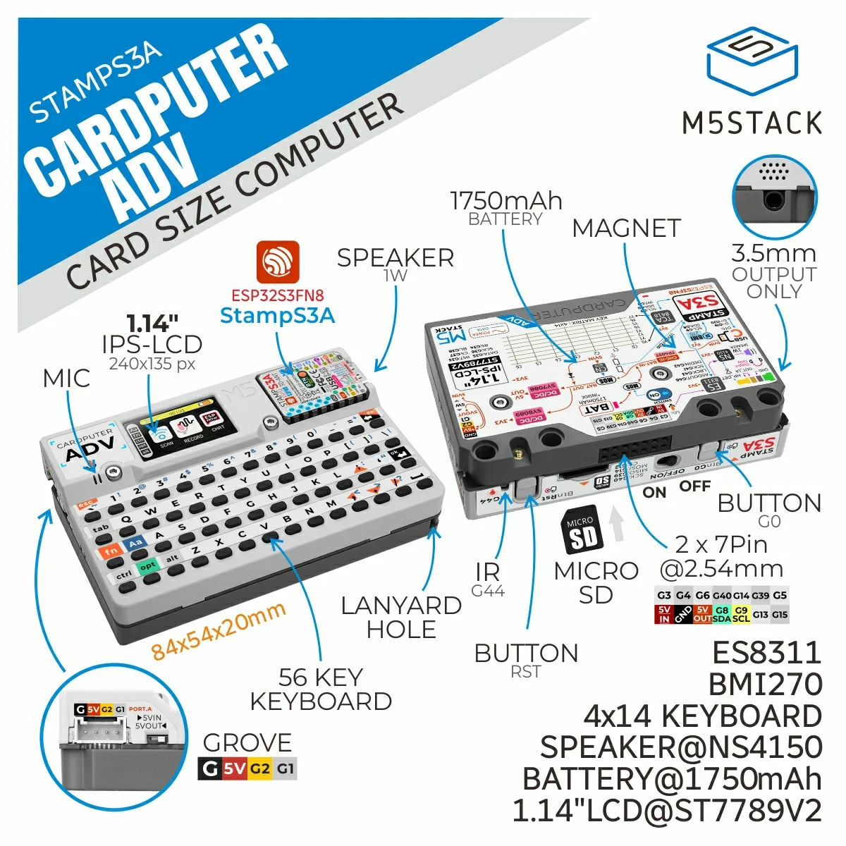 M5Stack Cardputer Adv Kit with LoRa1262 - LoRa Programmable IoT Controller Development Kit