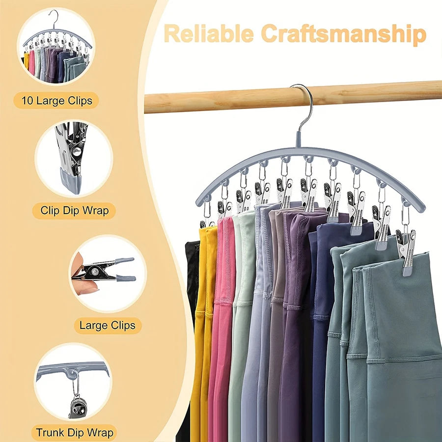 1/2/3PCS Closet Storage Hanger with 10 Clips - Space-Saving Hanging Organizer for 40 Pairs of Leggings - Black