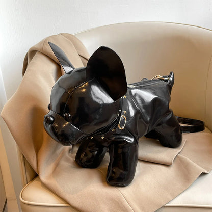 Unisex Bulldog-Shaped PU Leather Shoulder Bag – Adjustable Strap Zipper Satchel for Shopping & Travel