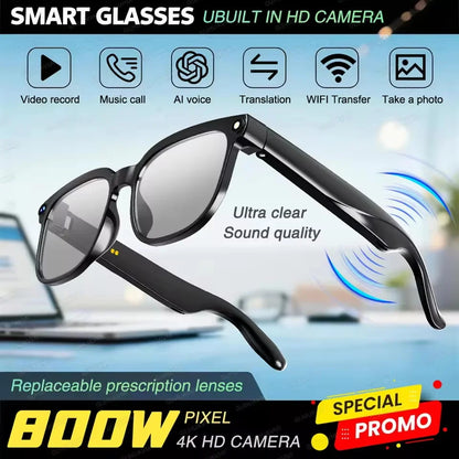 AI Smart Glasses - 800W Camera Video Recording, Photo & Translation Glasses with 32GB Storage and Waterproof Design