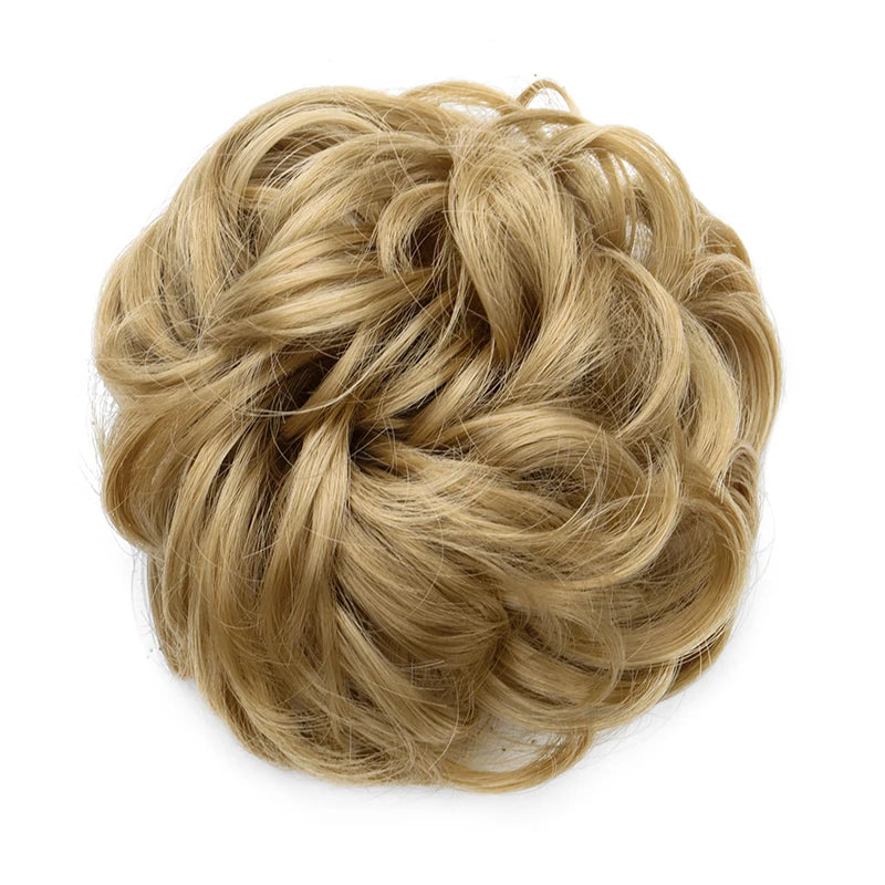 Synthetic Messy Bun Chignon Donut – Blonde & Brown Hair Bun Pad, Elastic Hair Rope, Rubber Band Hair Extensions for Women