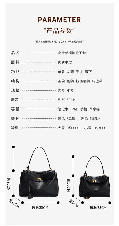 New Rodeobag Leather Kelly Bag — Women’s Large Capacity Fashion Handbag with Advanced Lock, High-End Underarm Bag