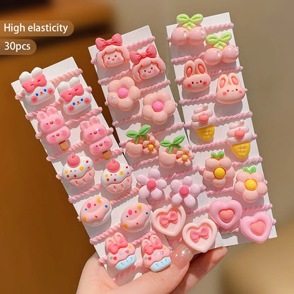 30-Piece Cute Cartoon Hair Bands for Girls - Colorful Children’s Elastic Hair Ties for Everyday Hairstyles