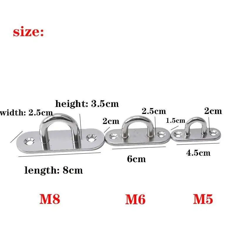 304 Marine Grade Stainless Steel Oval Eye Deck Buckle Staple Set – M5 M6 M8 Fasteners for Boat Shade Sail Mounting