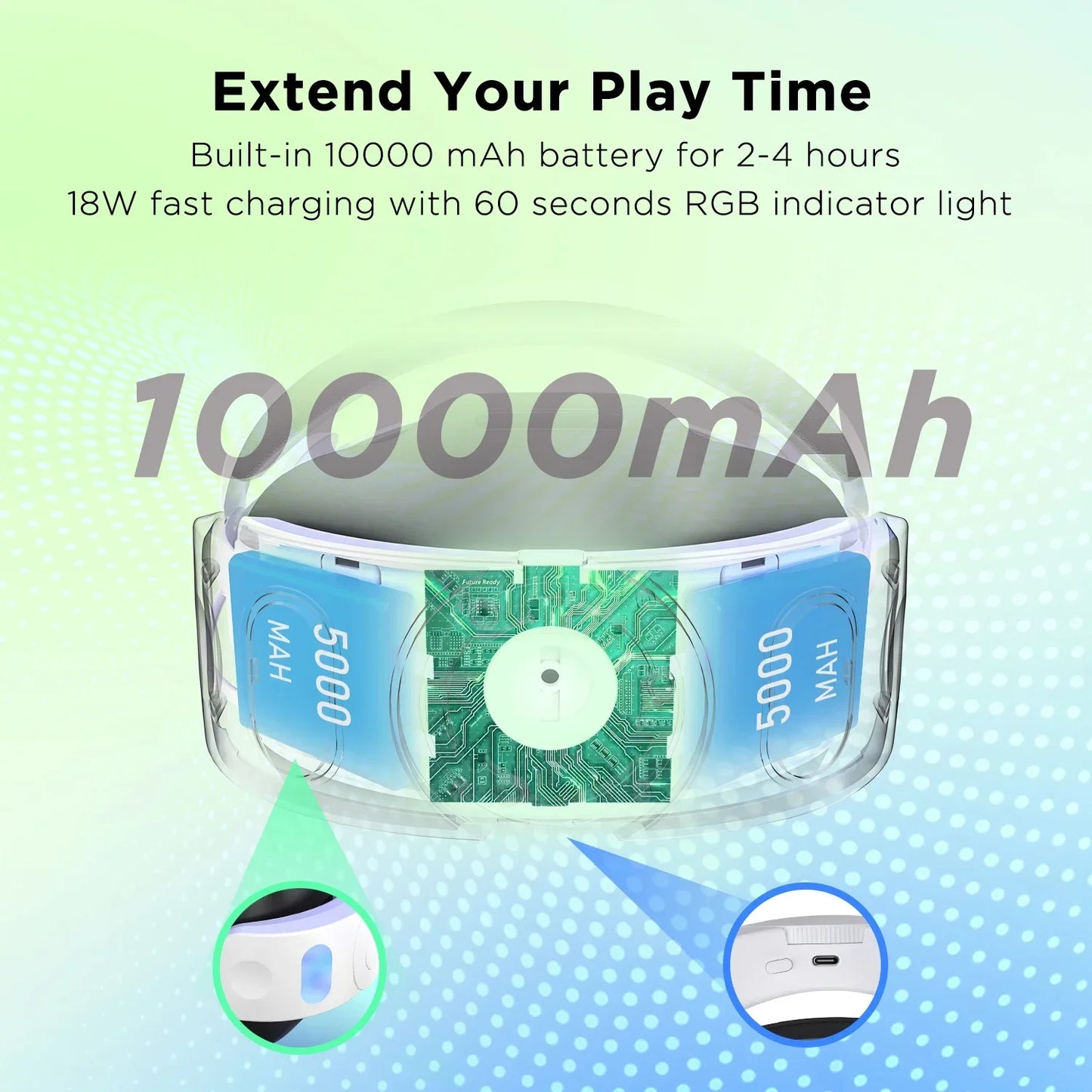 10000mAh Battery Comfort Head Strap for Meta Quest 3/3S — Elite Replacement Strap with 18W Charging for Enhanced Playtime & Support