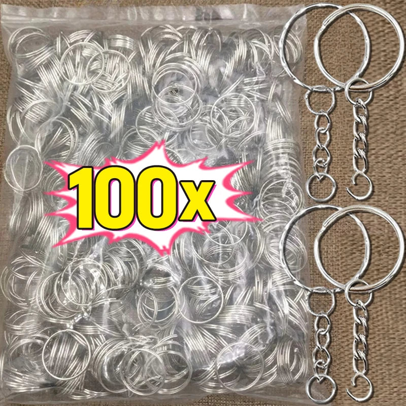 50/100pcs Stainless Steel Keyring Set – Split Rings, Lobster Clasps & Chains for DIY Keychains & Keyfobs