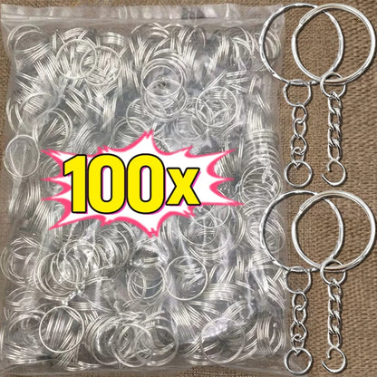 50/100pcs Stainless Steel Keyring Set – Split Rings, Lobster Clasps & Chains for DIY Keychains & Keyfobs